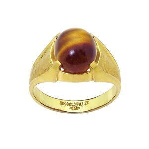 Vintage Art Deco 10K Gold Filled C&C Clark Coombs Unisex Tiger Eye Ring Size 11